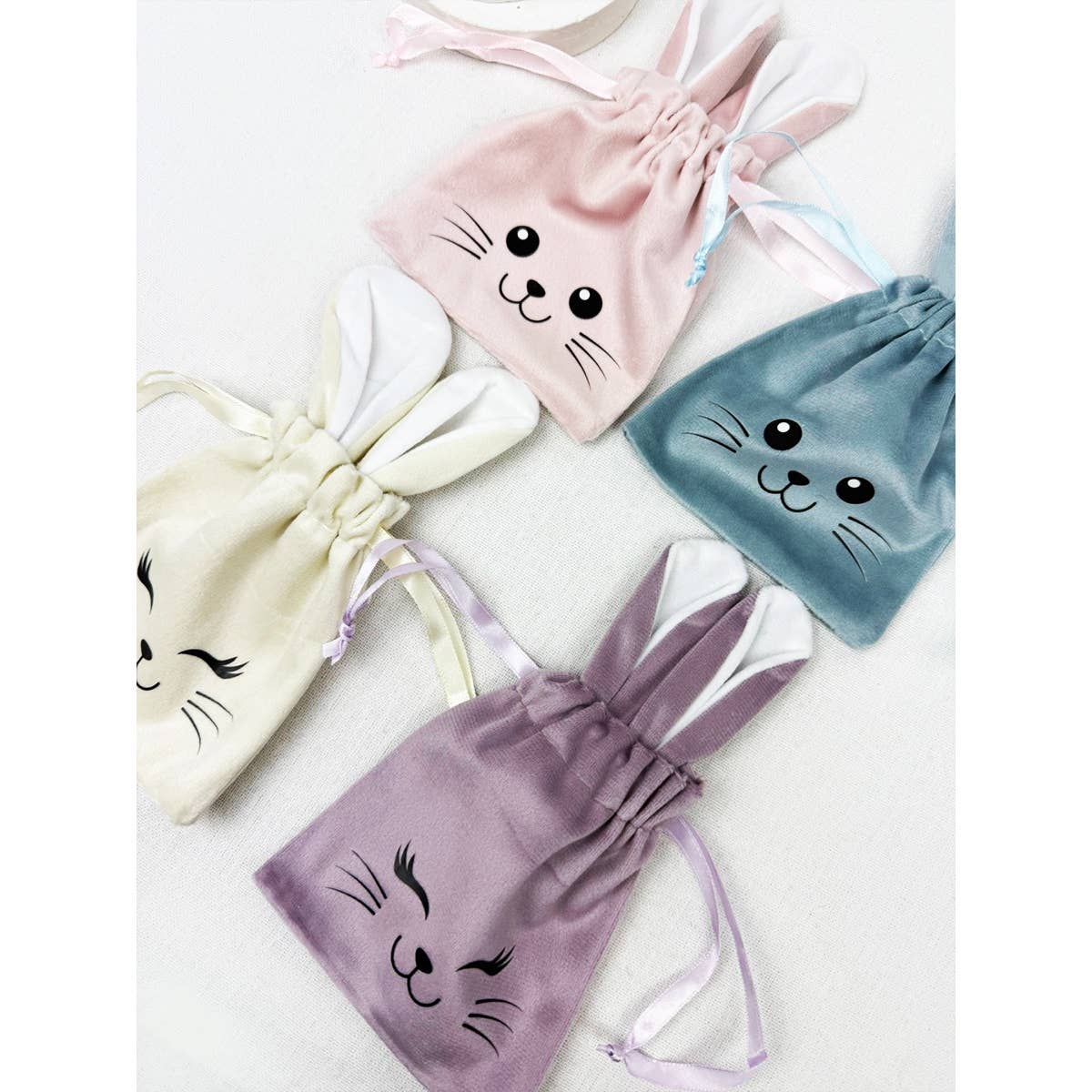 Easter Bunny Ear Velvet like Drawstrings Gift Bags