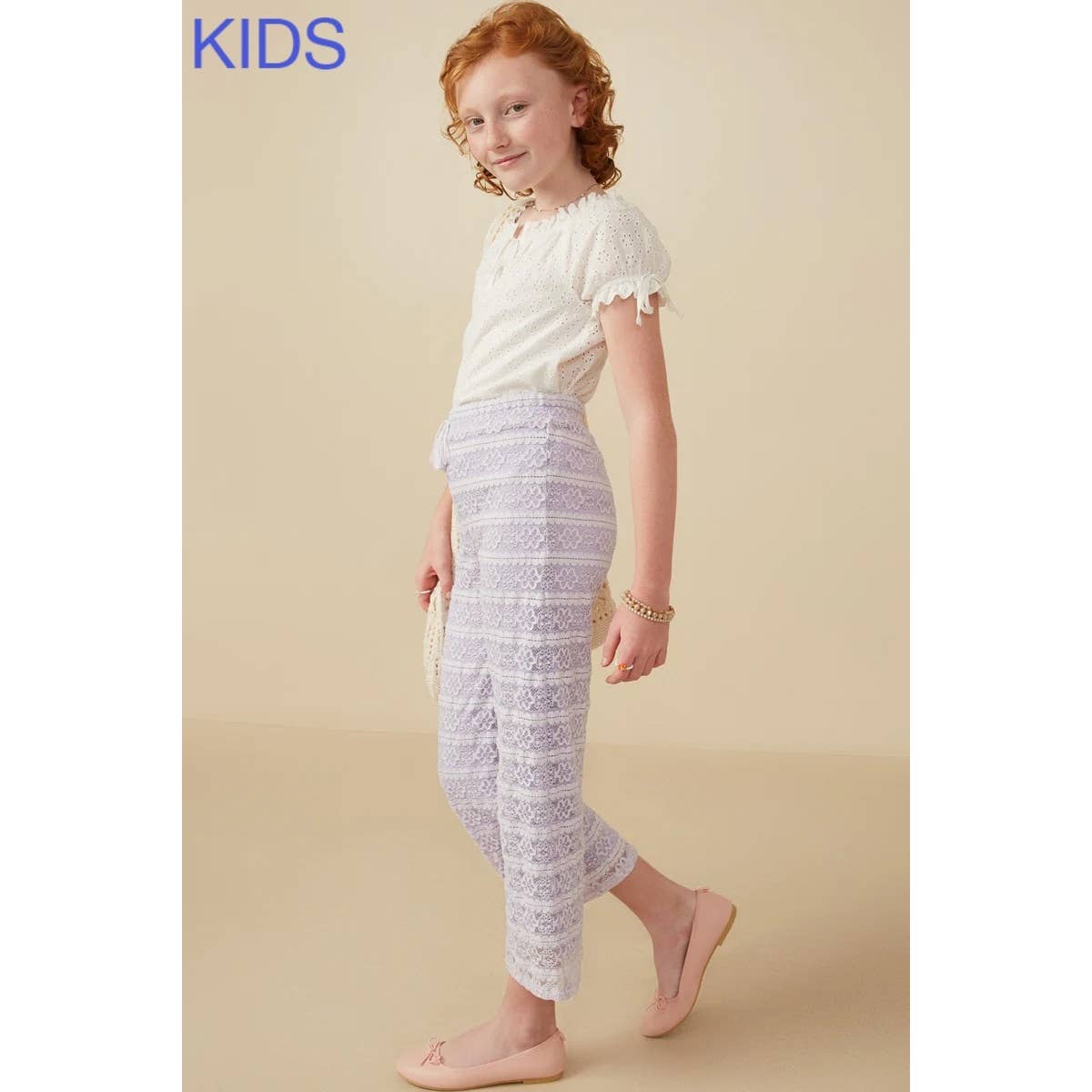 Girls Tassel Tie Stretch Floral Lace Pants