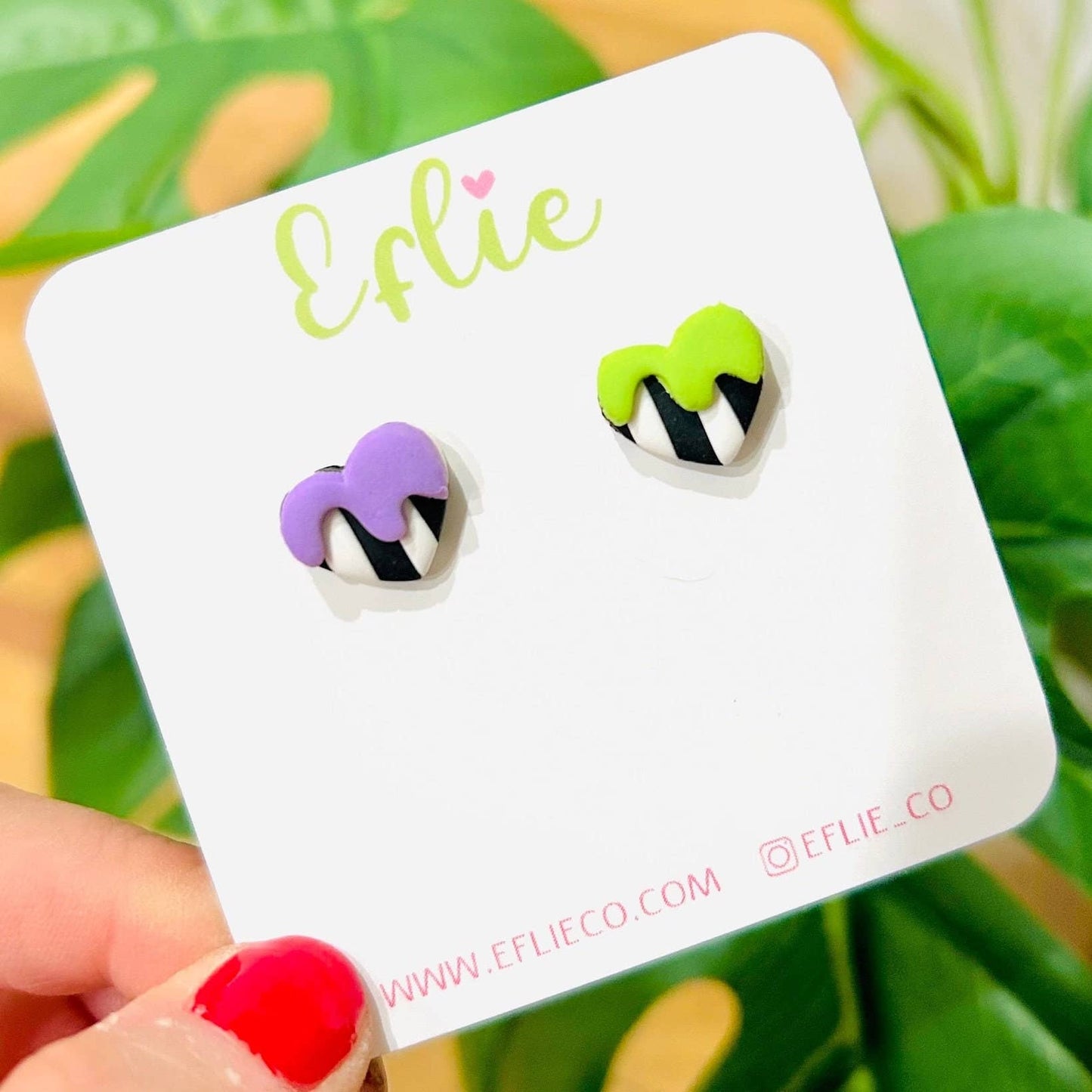 Beetlejuice Heart & Spooky Clay Stud Earrings Halloween Gift