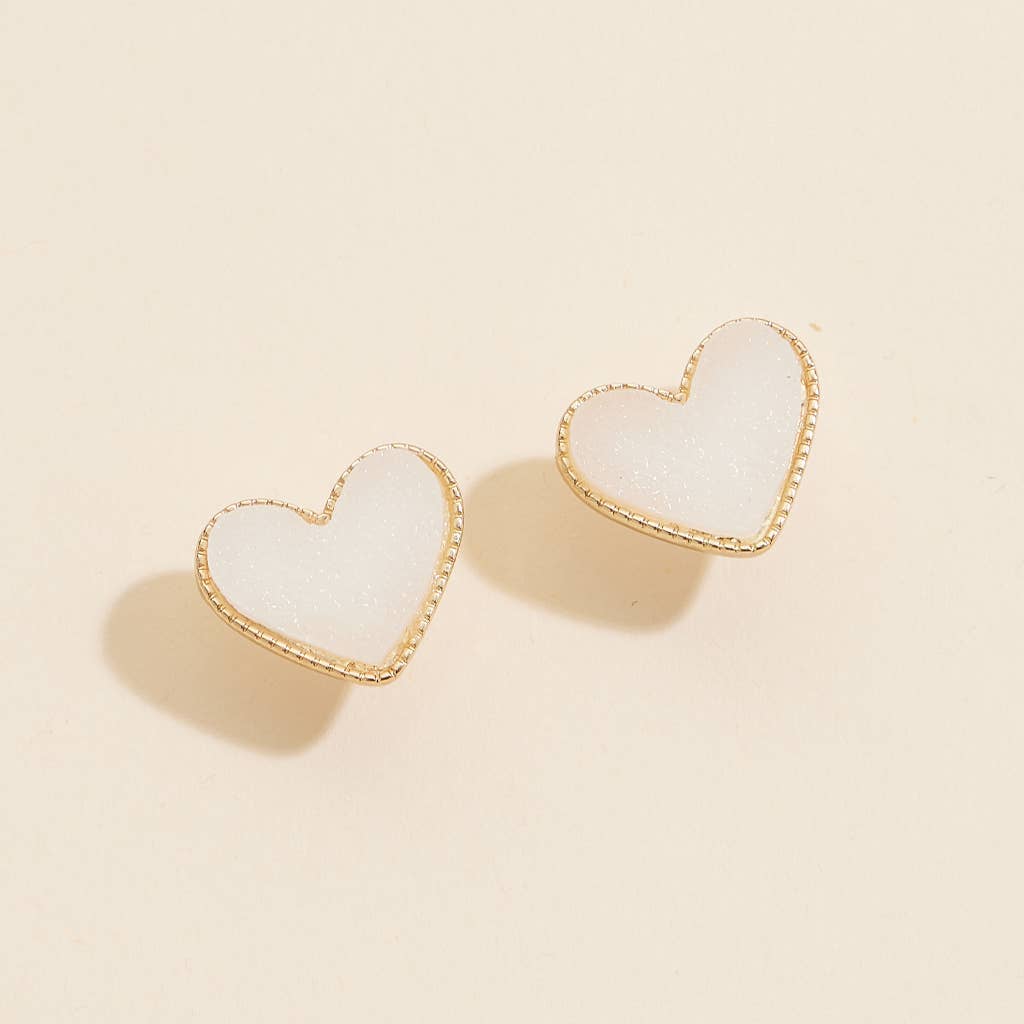 Heart Druzy Stone Stud Earrings