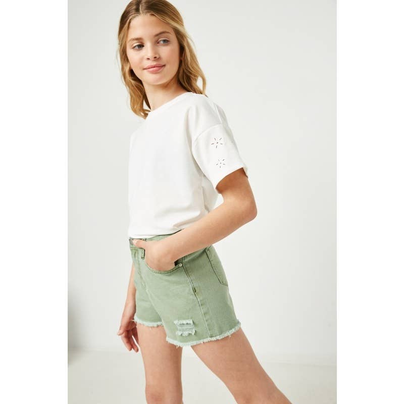 Girls Eyelet Cut Sleeve Detail Top