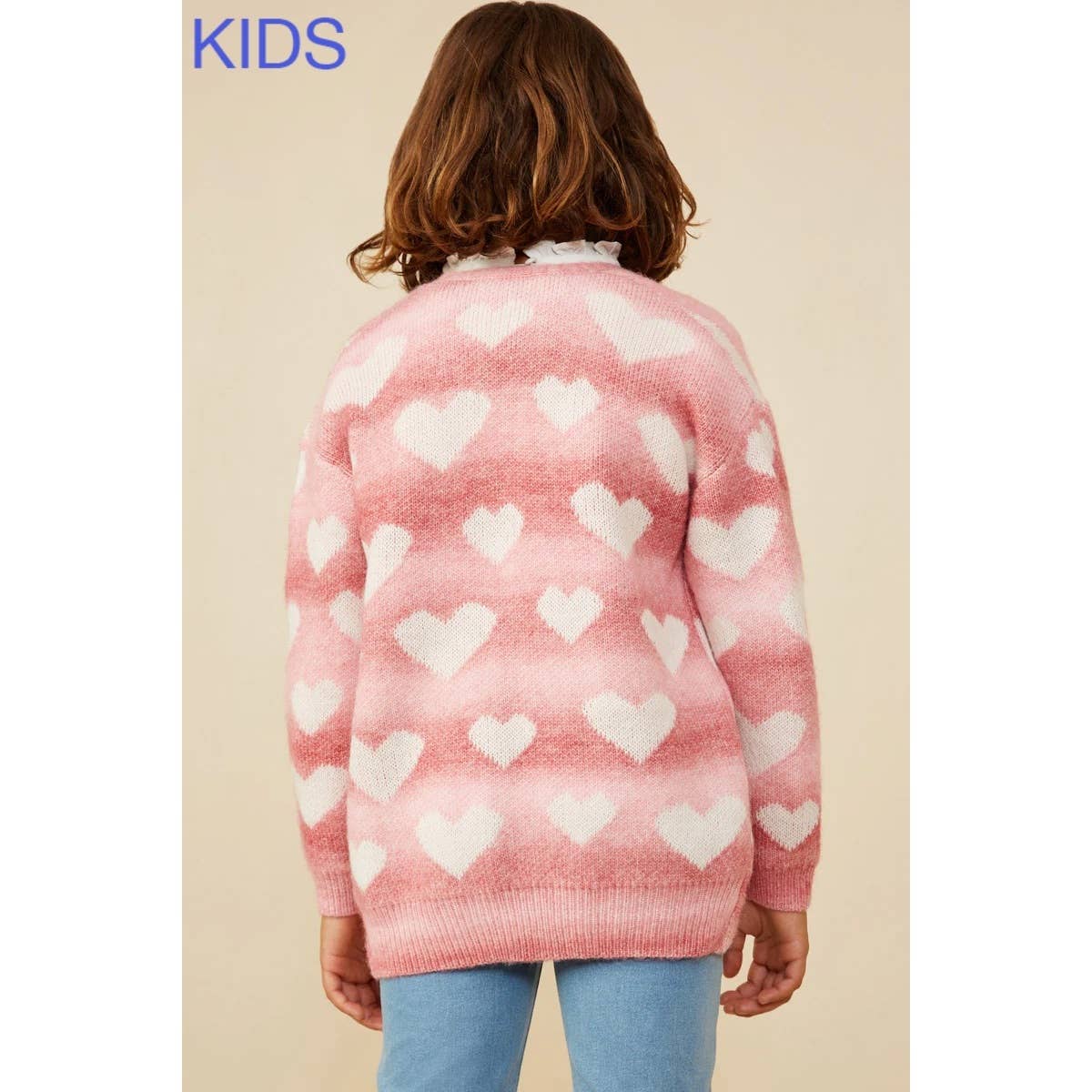 Girls Heart Knit Patch Pocket Sweater Cardigan