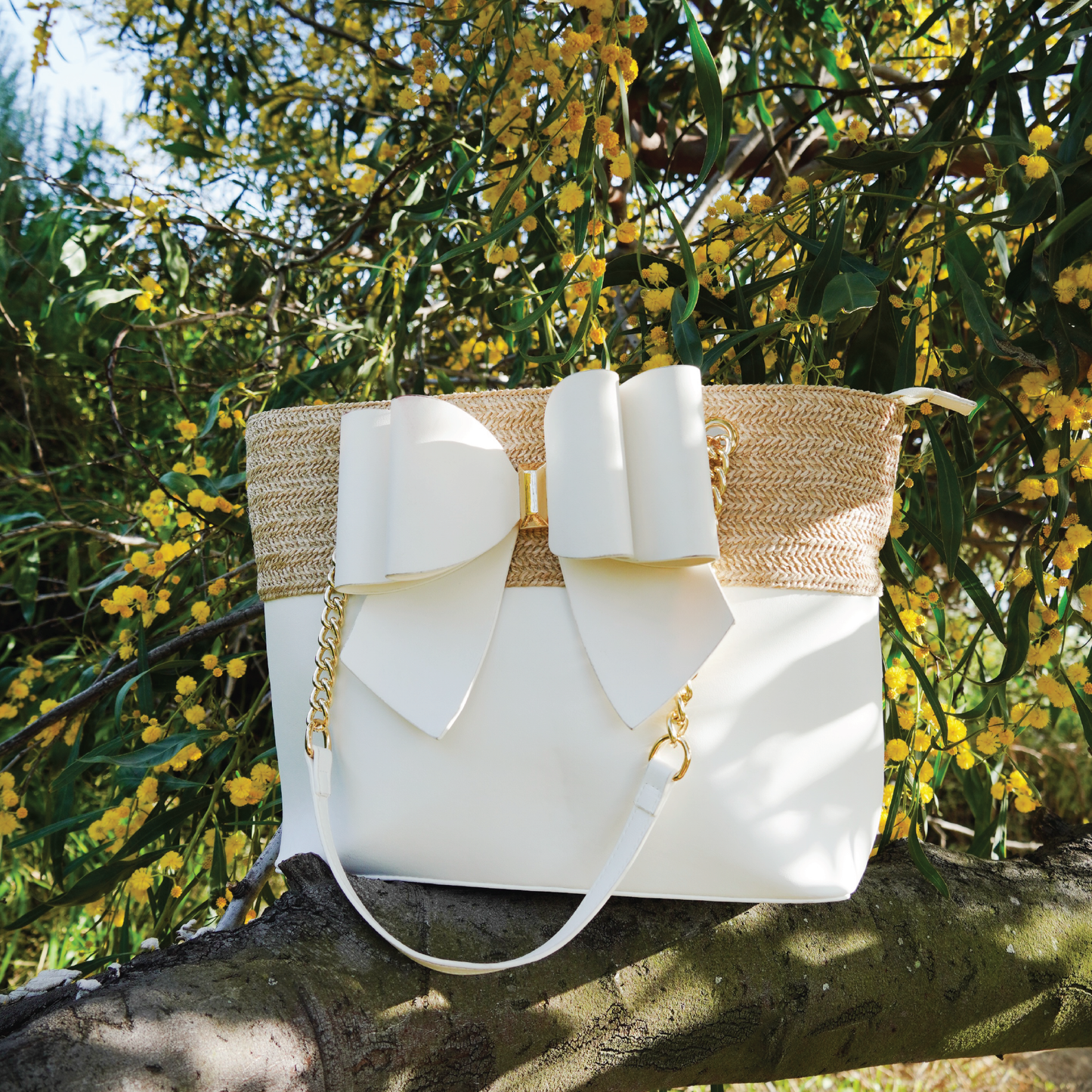 Daisy Fall Bowtie Dual Straw Tote Bag