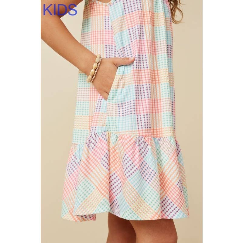 Girls Gradient Mixed Checker Tank Dress