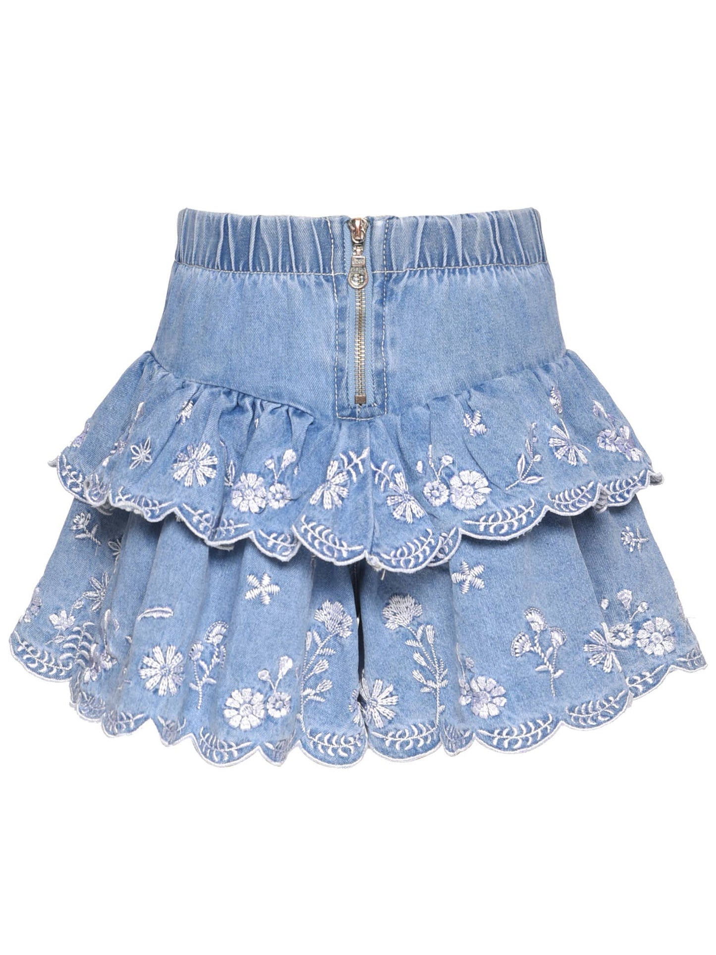 SCALLOP EDGE EMBROIDERED SKORT WITH BACK ZIPPER