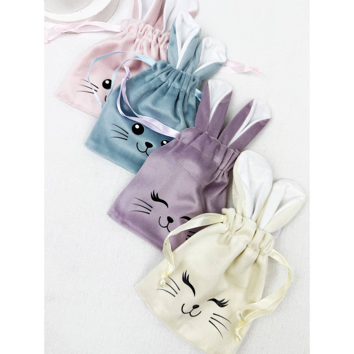 Easter Bunny Ear Velvet like Drawstrings Gift Bags