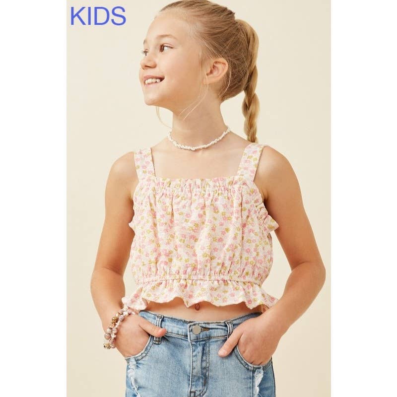 Girls Textured Ditsy Floral Crop Balloon Tank