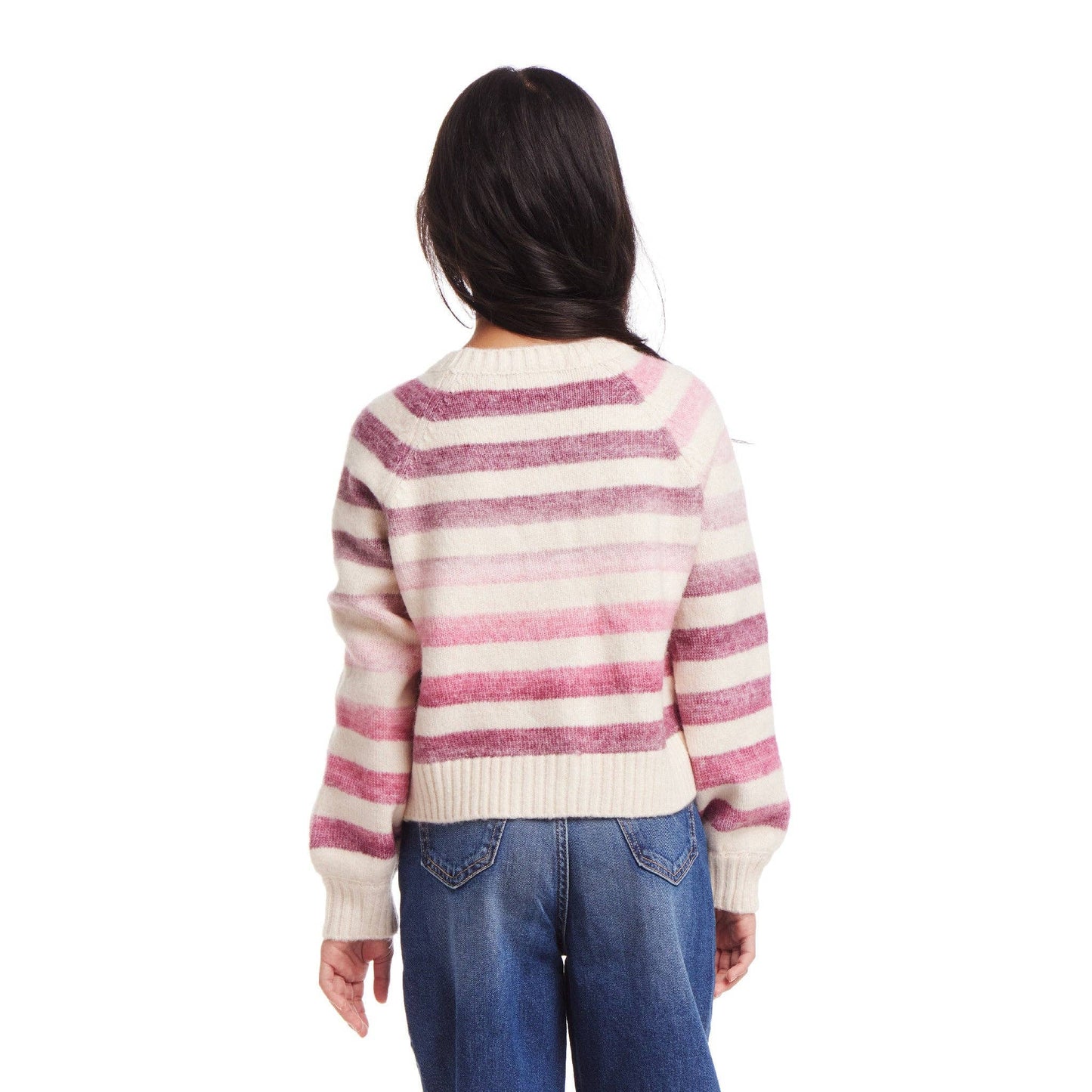 Kids (7-16) Oatmeal/Purple Ombre Stripe Cardigan