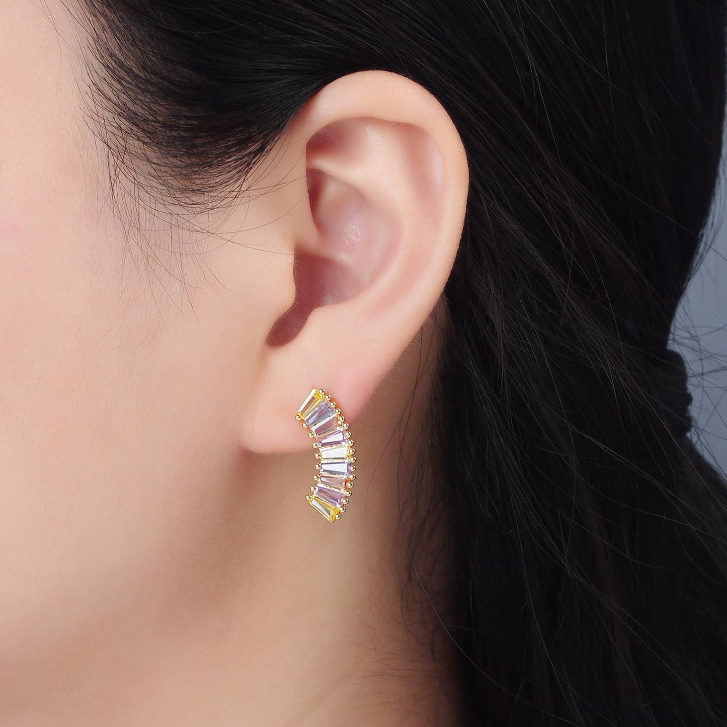 24K Gold Filled Pastel Baguette Curved Studs