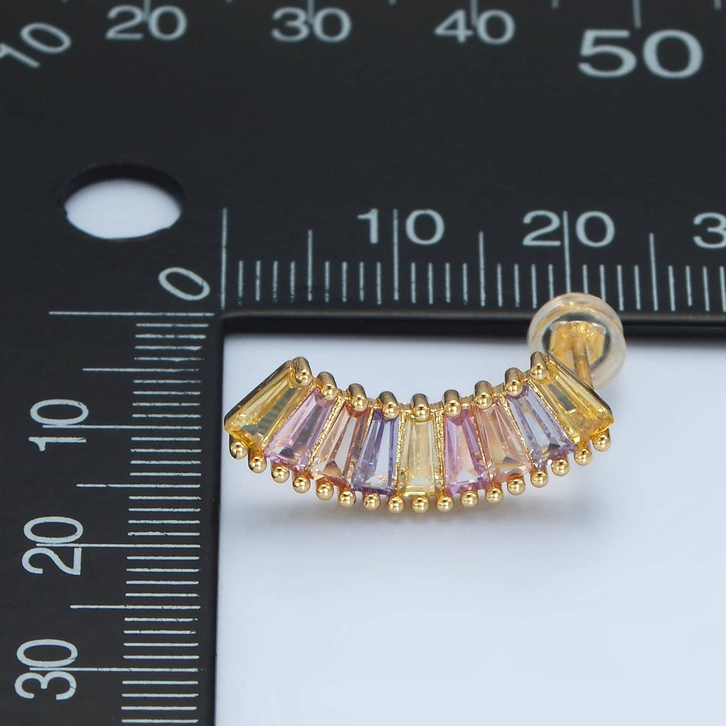 24K Gold Filled Pastel Baguette Curved Studs