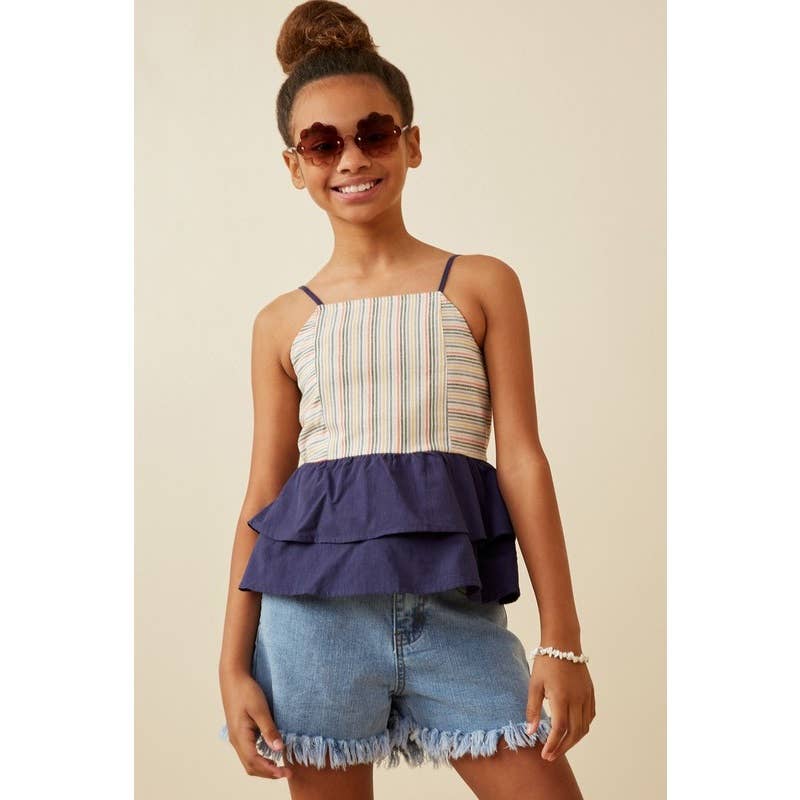 Girls Multi Stripe Colorblock Peplum Tank