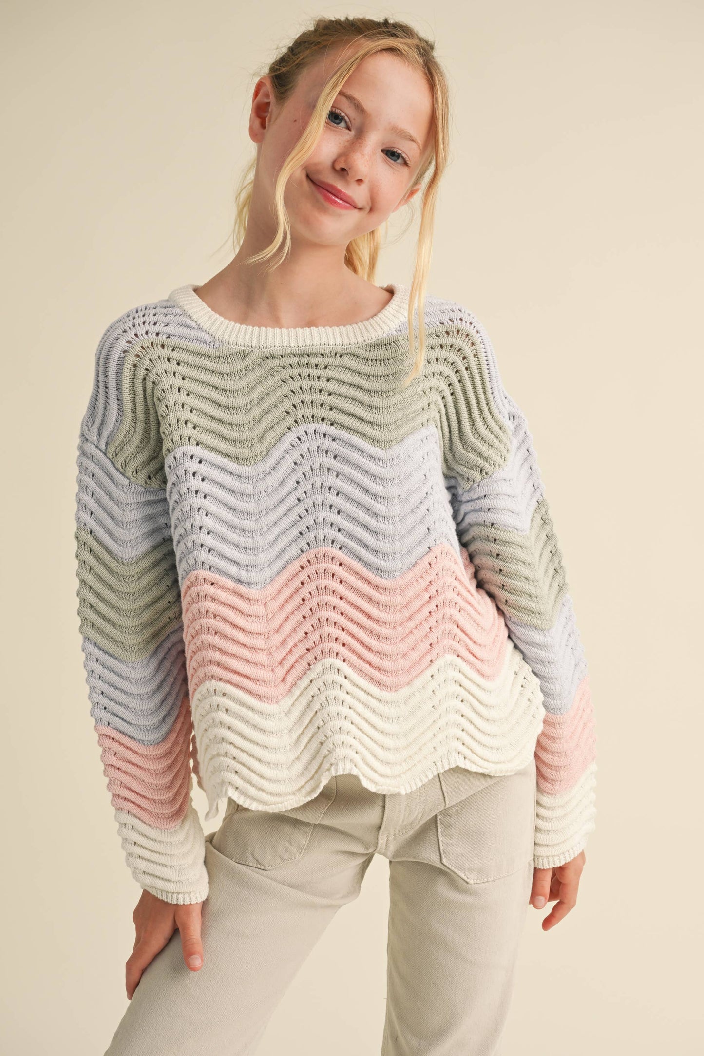 WAVY RIB KNITWEAR PULL OVER (7-14)