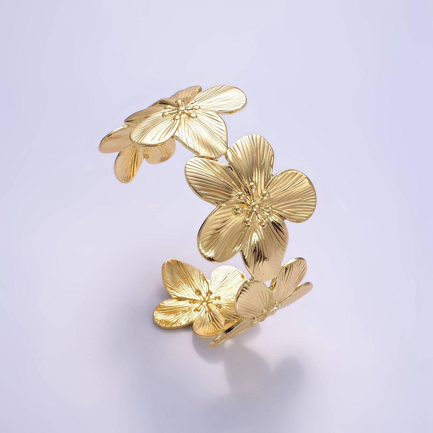 24K Gold Filled Wide Flower Cuff Bracelet