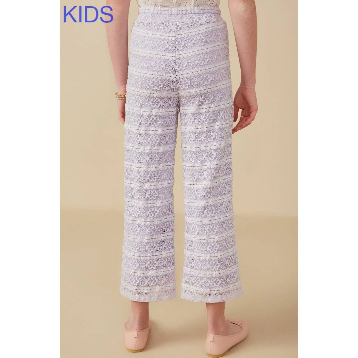 Girls Tassel Tie Stretch Floral Lace Pants