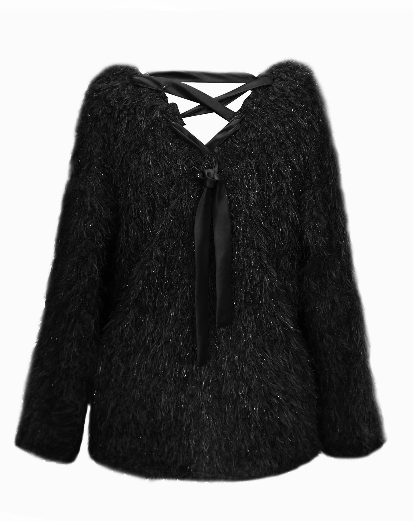 Long Sleeve Textured top with back Lace-up tie