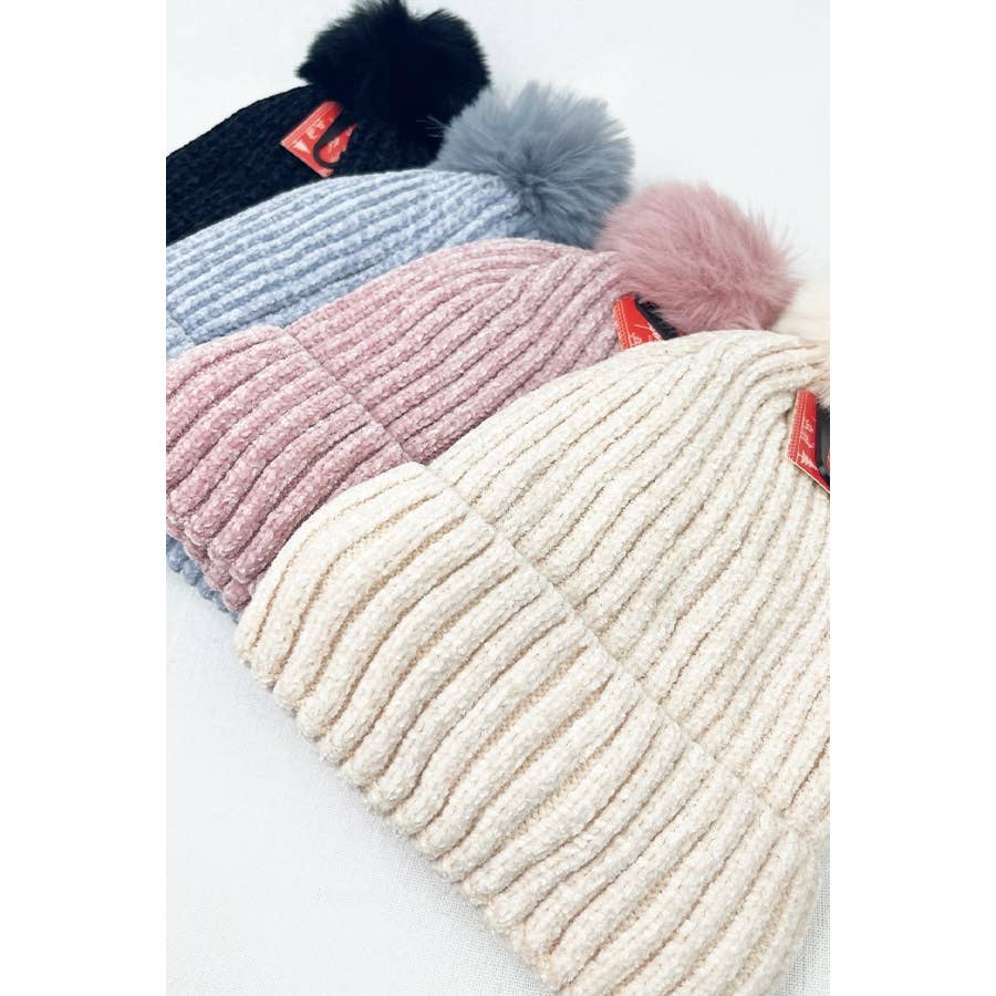 Solid Chenille Pom Beanie