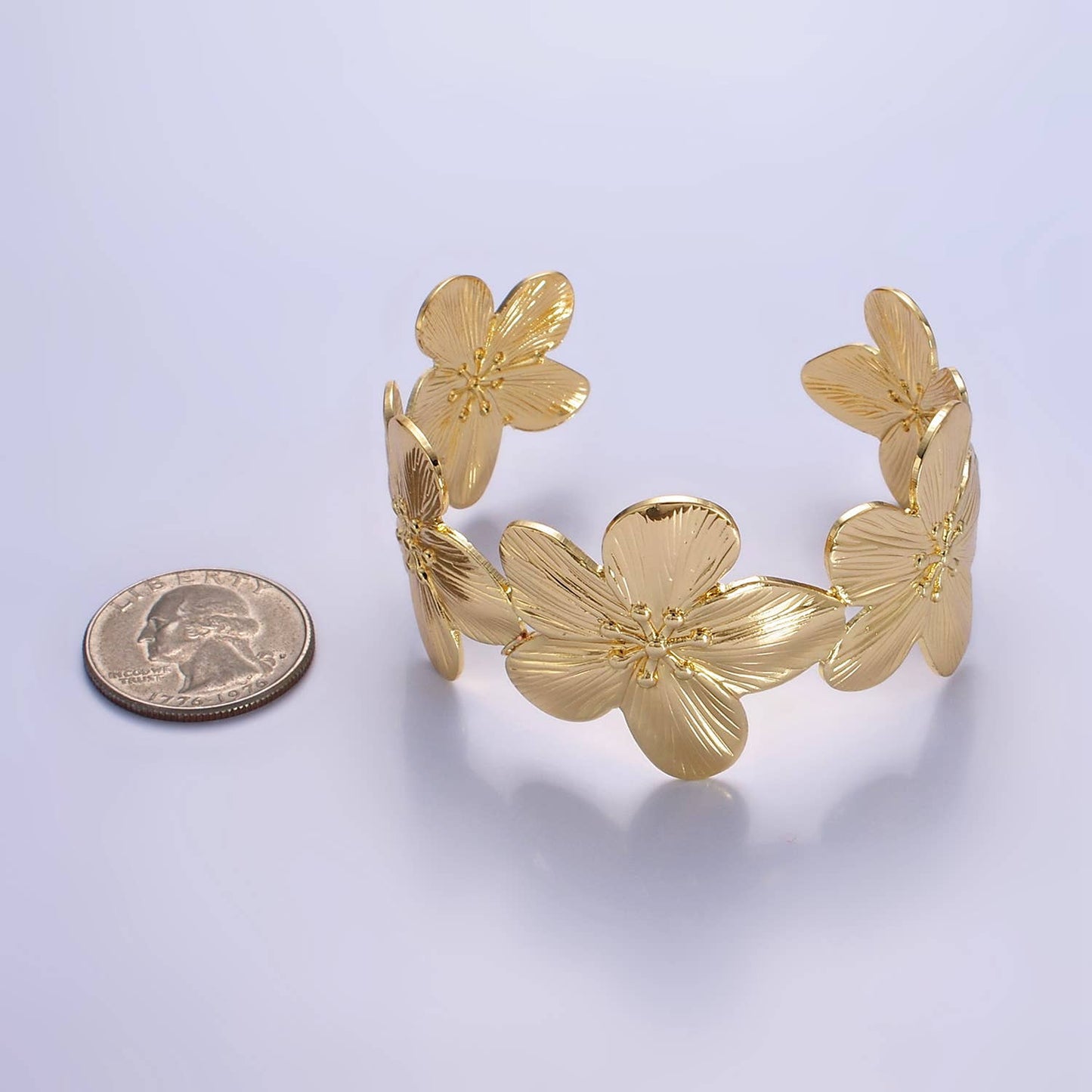 24K Gold Filled Wide Flower Cuff Bracelet