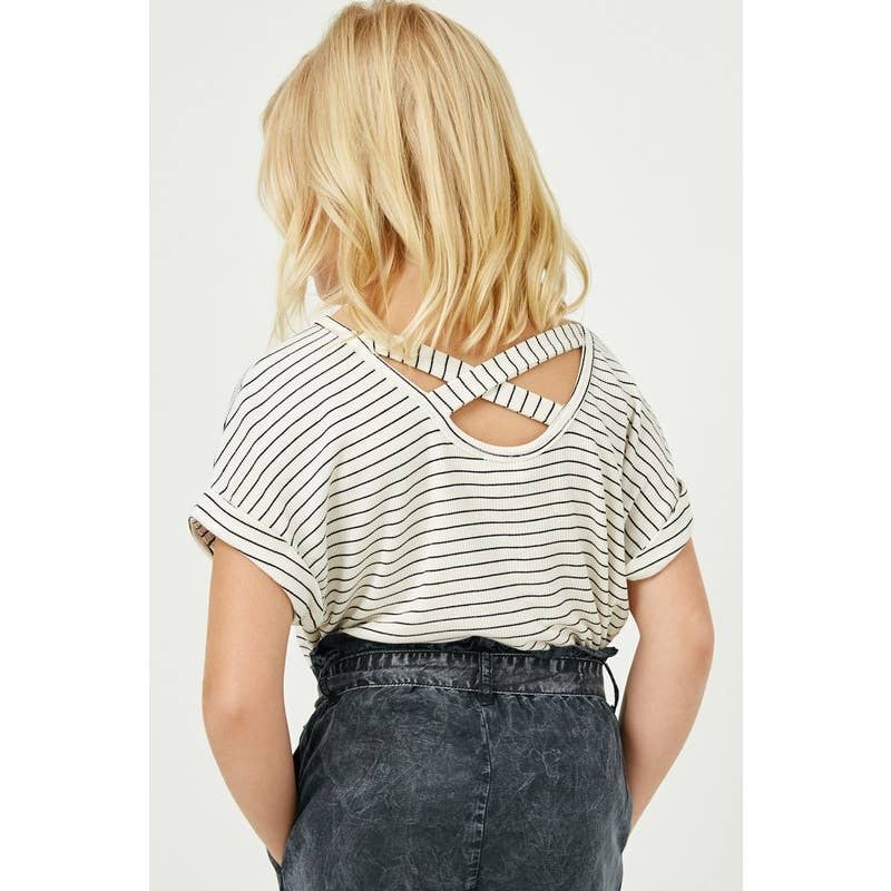 Girls Ribbed Stripe Crossback Knit Tee
