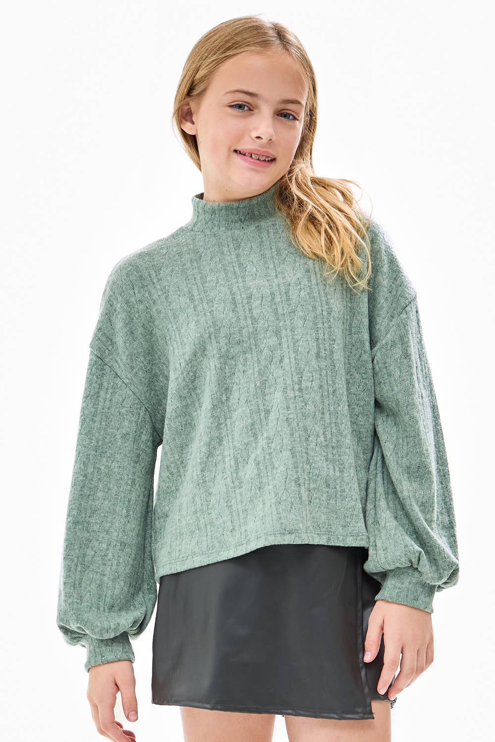 Mock Neck Cable Knit Sweater