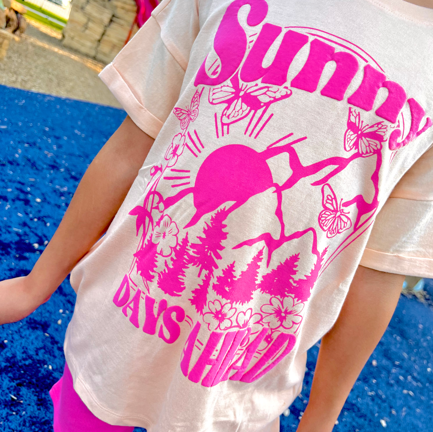 Sunny days are ahead roll cuff graphic tee