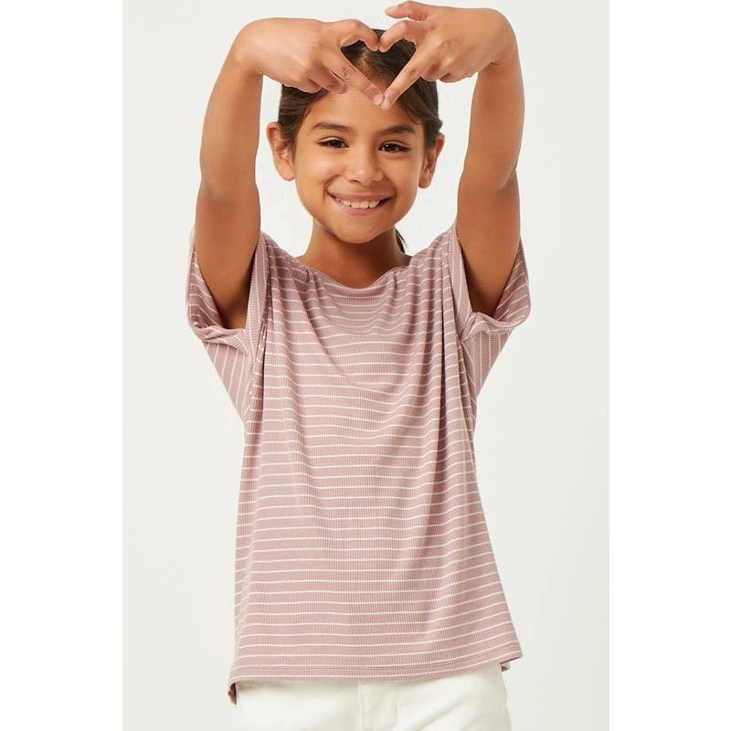 Girls Ribbed Stripe Crossback Knit Tee