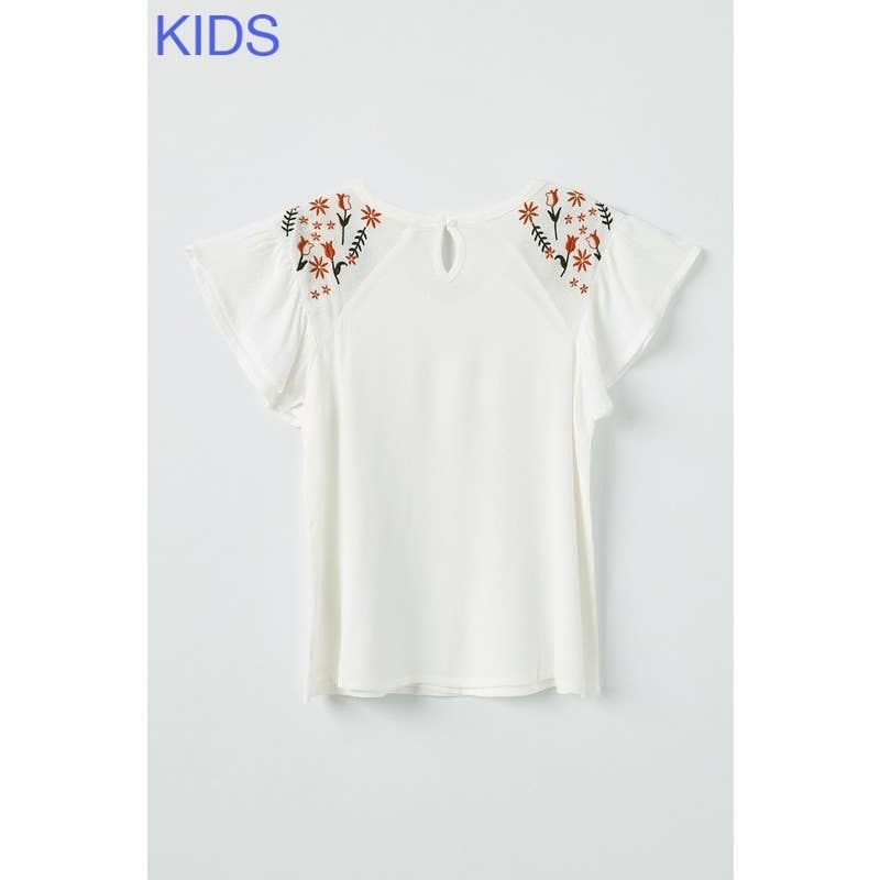 Girls Embroidered Flutter Sleeve Top