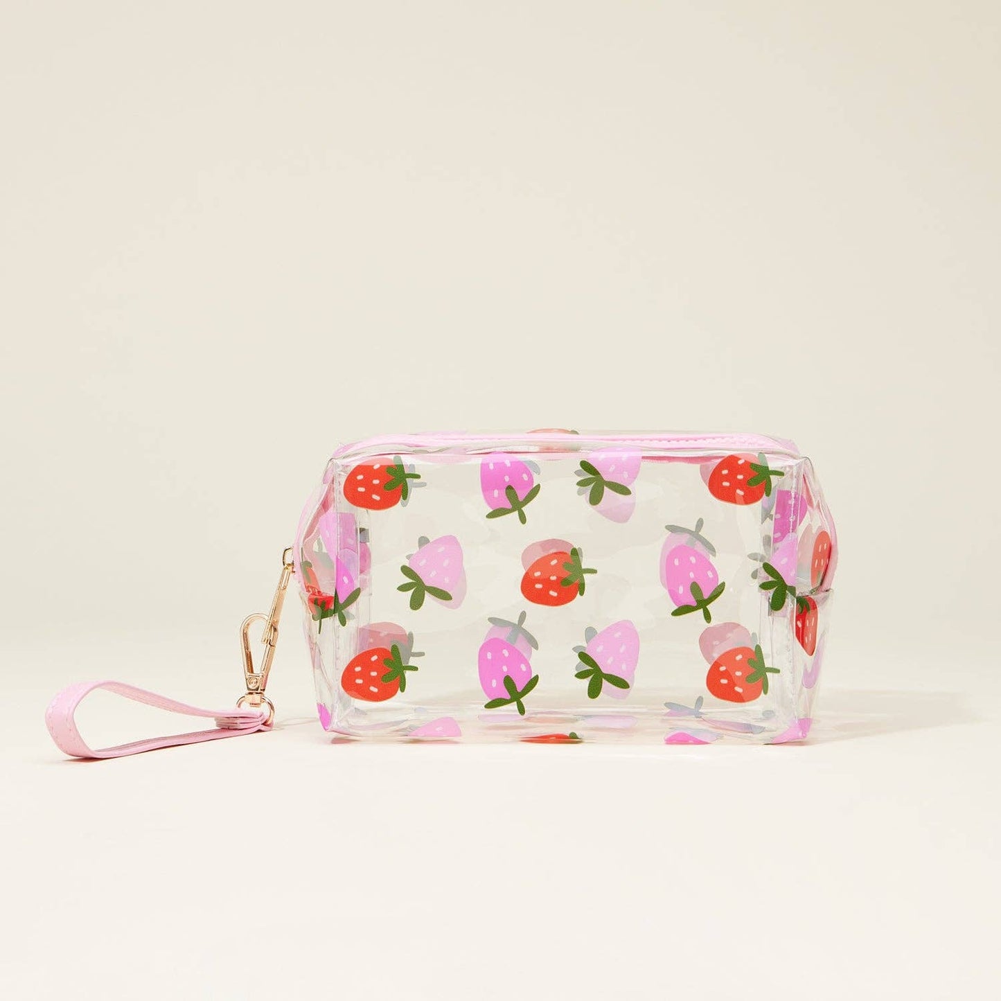 Clear Fruit-Printed Cosmetic Bags with Wrist Strap