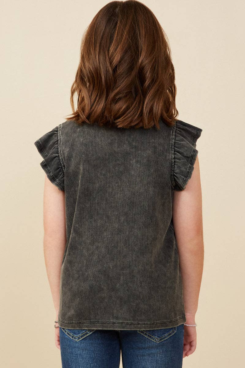 Girls Washed Ribbed Flutter Sleeve Knit Tank