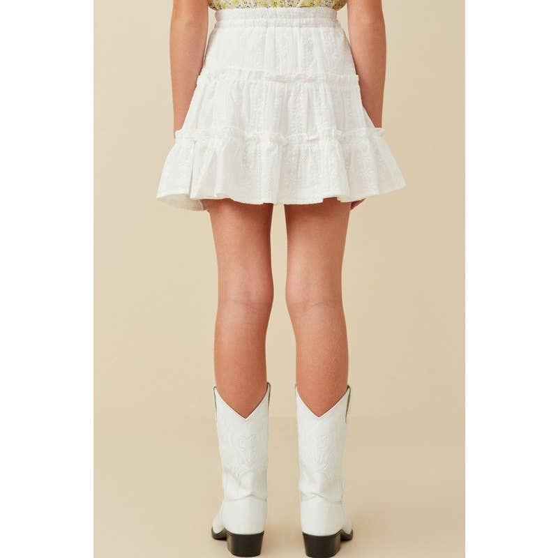 Girls Floral Embroidered Button Skirt