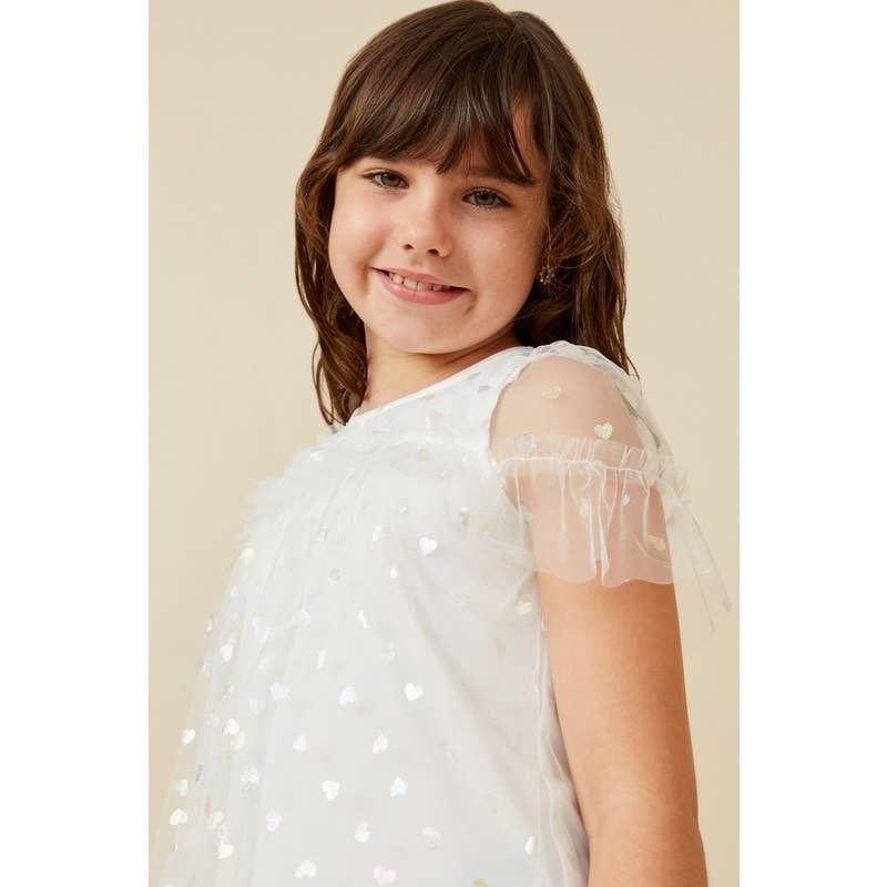 Girls Metallic Heart Foiled Mesh Top
