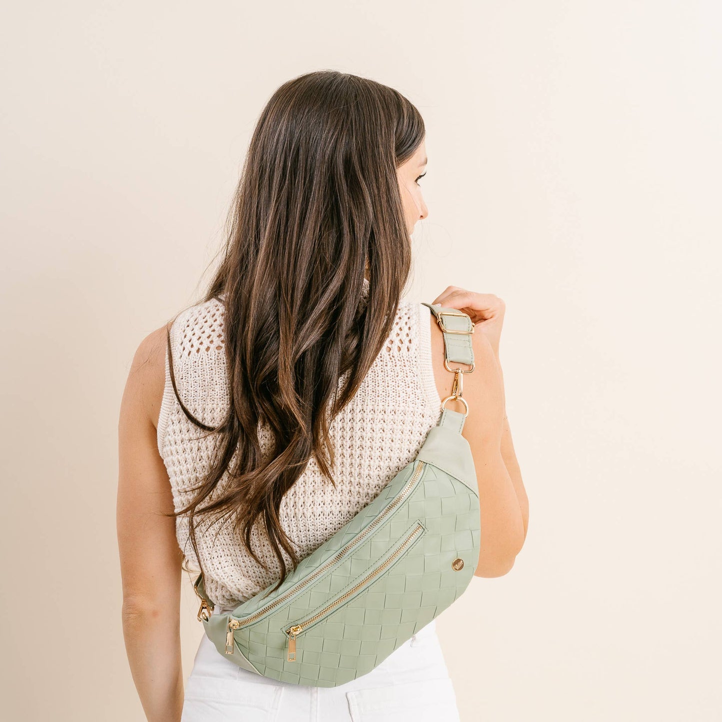Trendy Luxe Belt Bag - Woven Sage