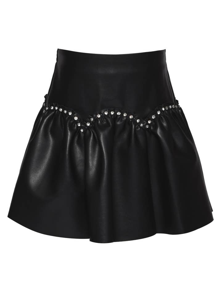 Vegan Faux Leather Skirt with Rhinestones