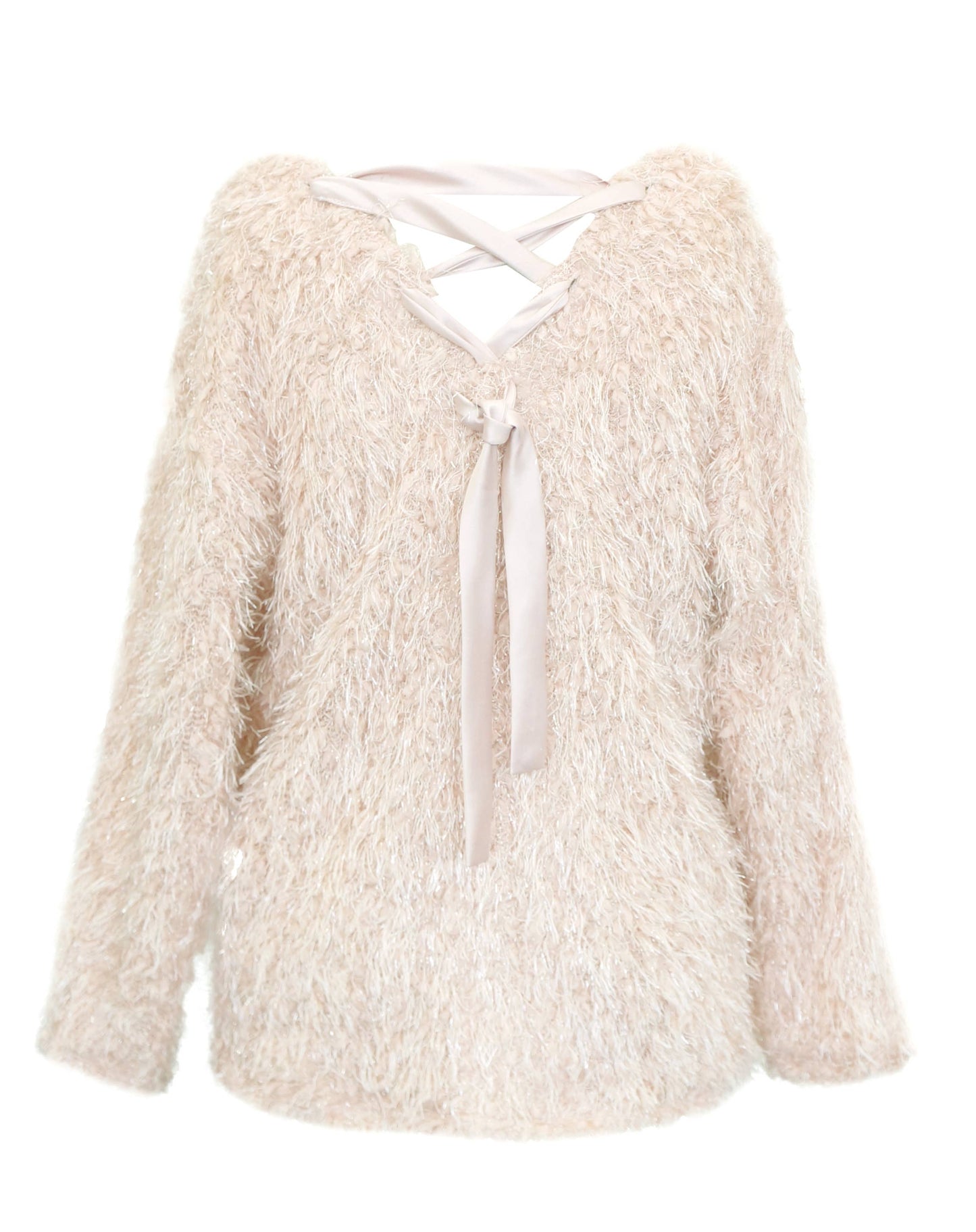 Long Sleeve Textured top with back Lace-up tie