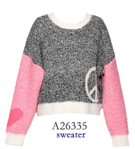 PEACE SIGN KNIT SWEATER W/ HEART SLEEVE