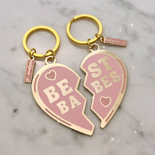 Best Babes Split Heart Keychain S/2 Pink