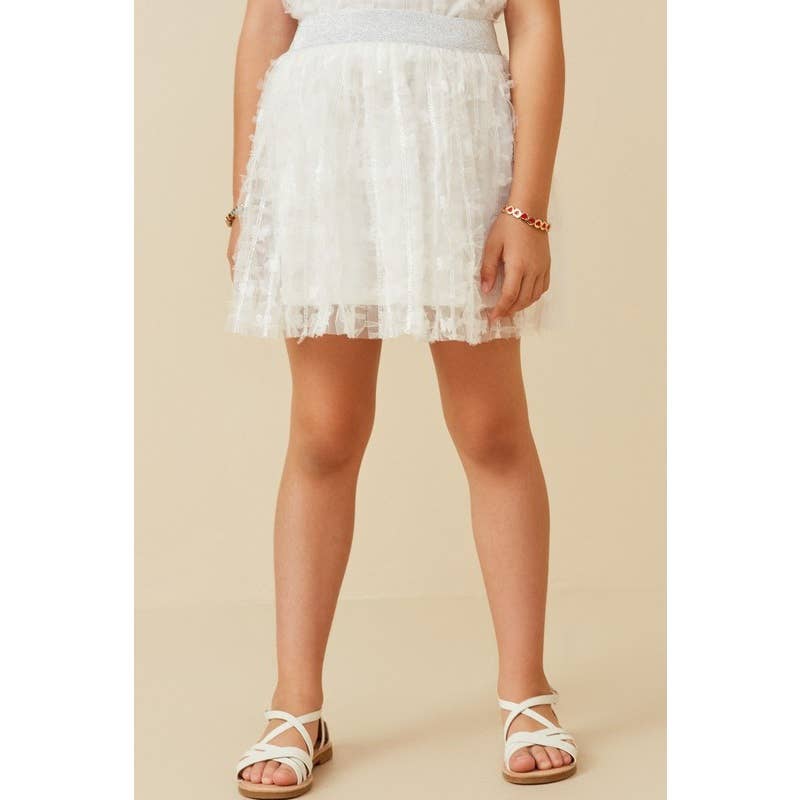 Girls Flocked Ribbon Ruffled Mesh Skirt