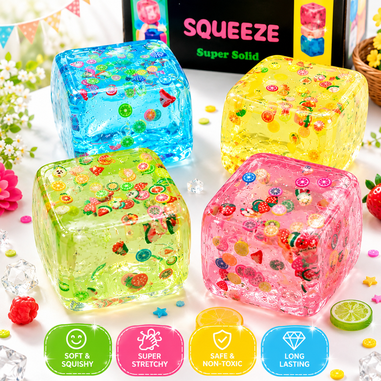 Glitter Fruit Cube Squishy