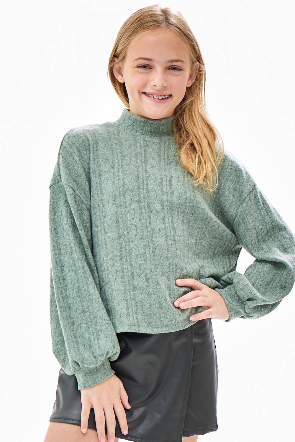 Mock Neck Cable Knit Sweater