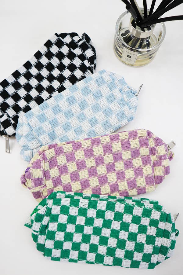 Checkered Knitted Cosmetic Bag