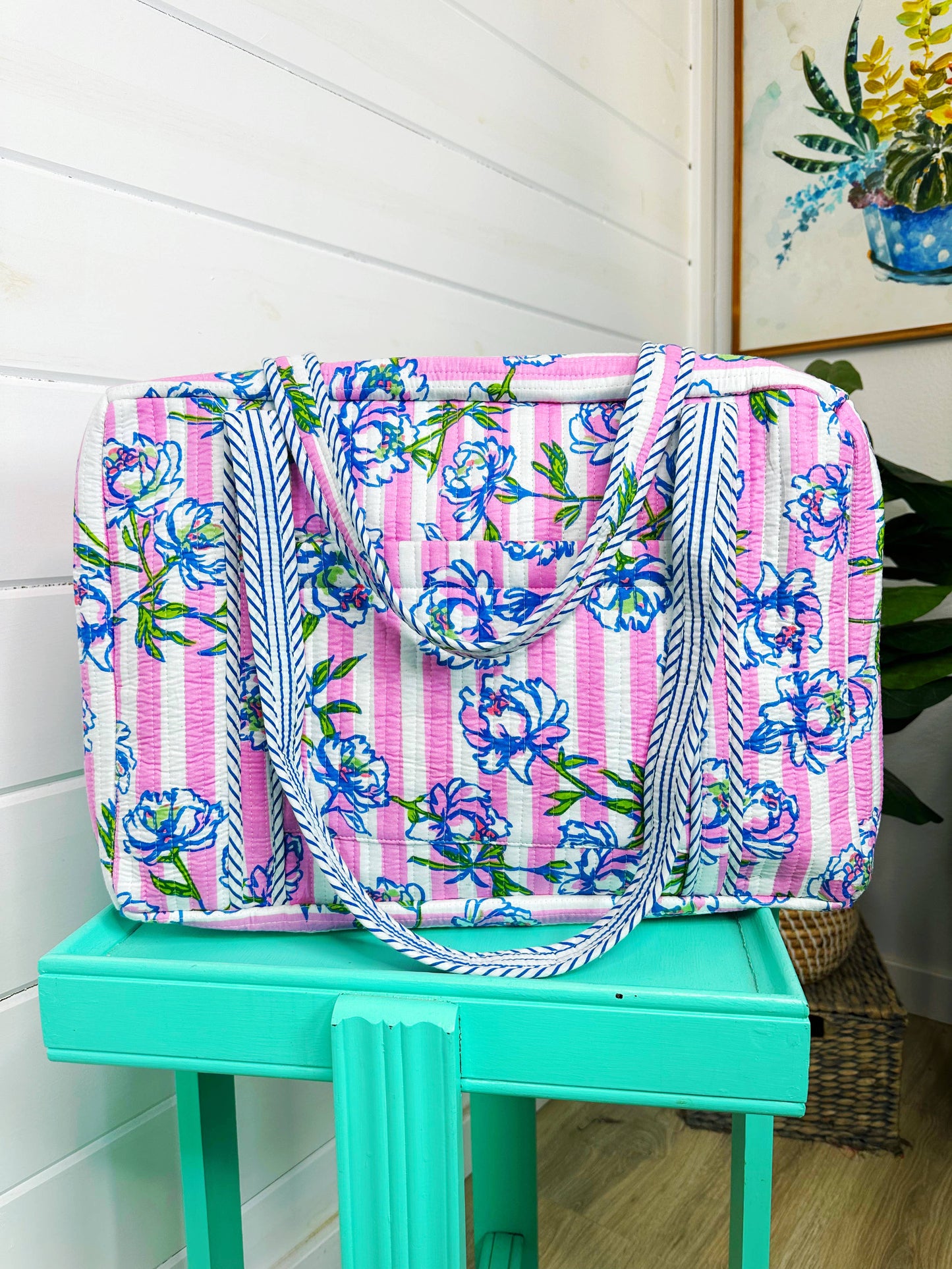 Handmade Quilted Bag - Peony Pink Stripe