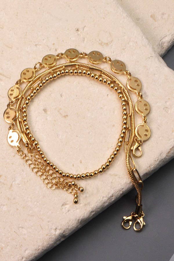 SMILEY BEAD SNAKE CHAIN 4 SET BRACELET | 71B21097