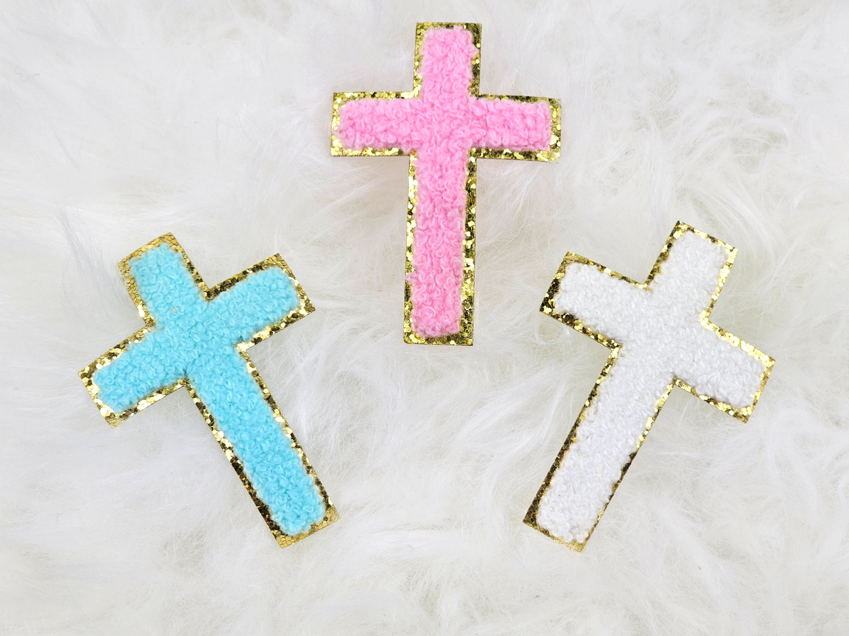 Cross Gold Glitter Iron On Patches