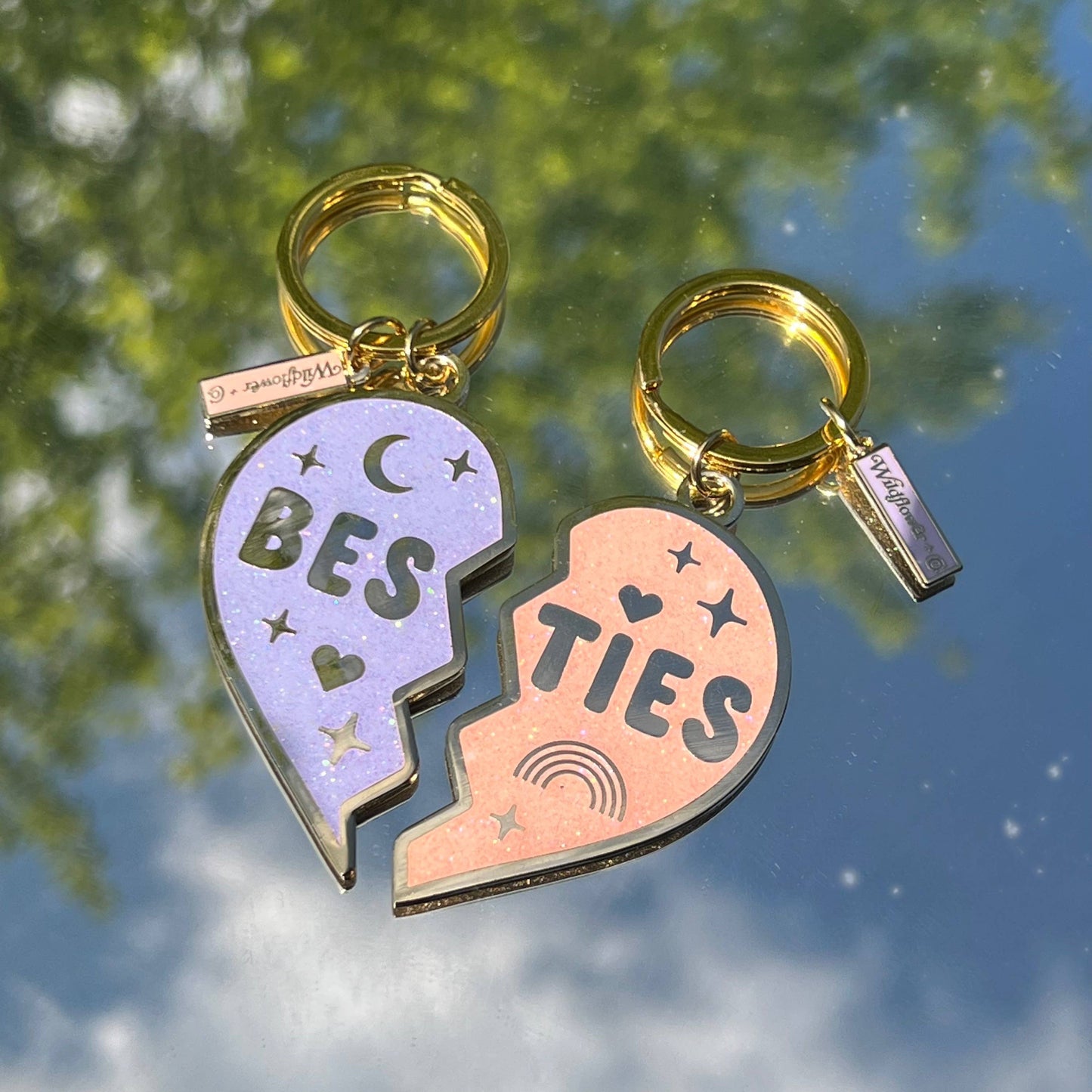 Besties Split Heart Keychain S/2, Pink & Lilac