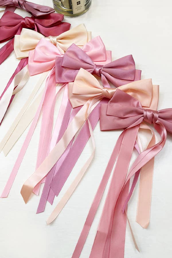 Mauve Tone Satin Double Bow Long Tail Hair Clip