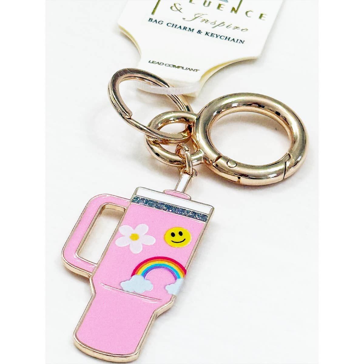Tumbler Shaped Enamel with Bag Charm Key Chain