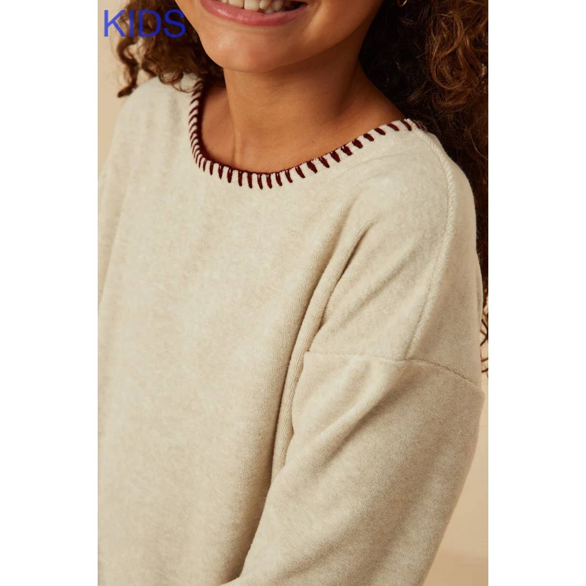 Girls Brushed Contrast Stitch Knit T Shirt