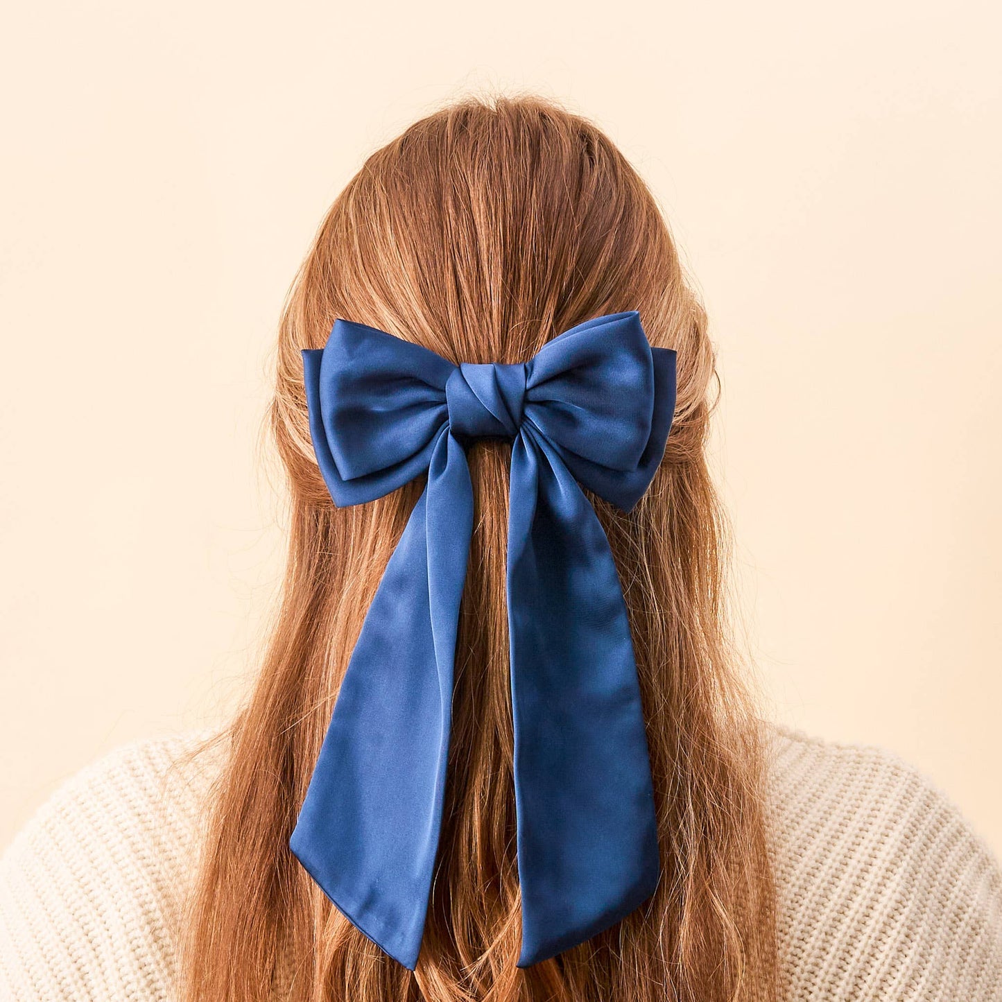 Satin Hair Bow- Navy