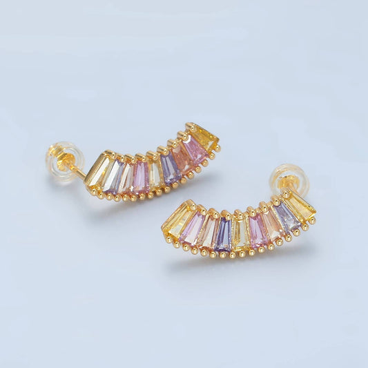 24K Gold Filled Pastel Baguette Curved Studs
