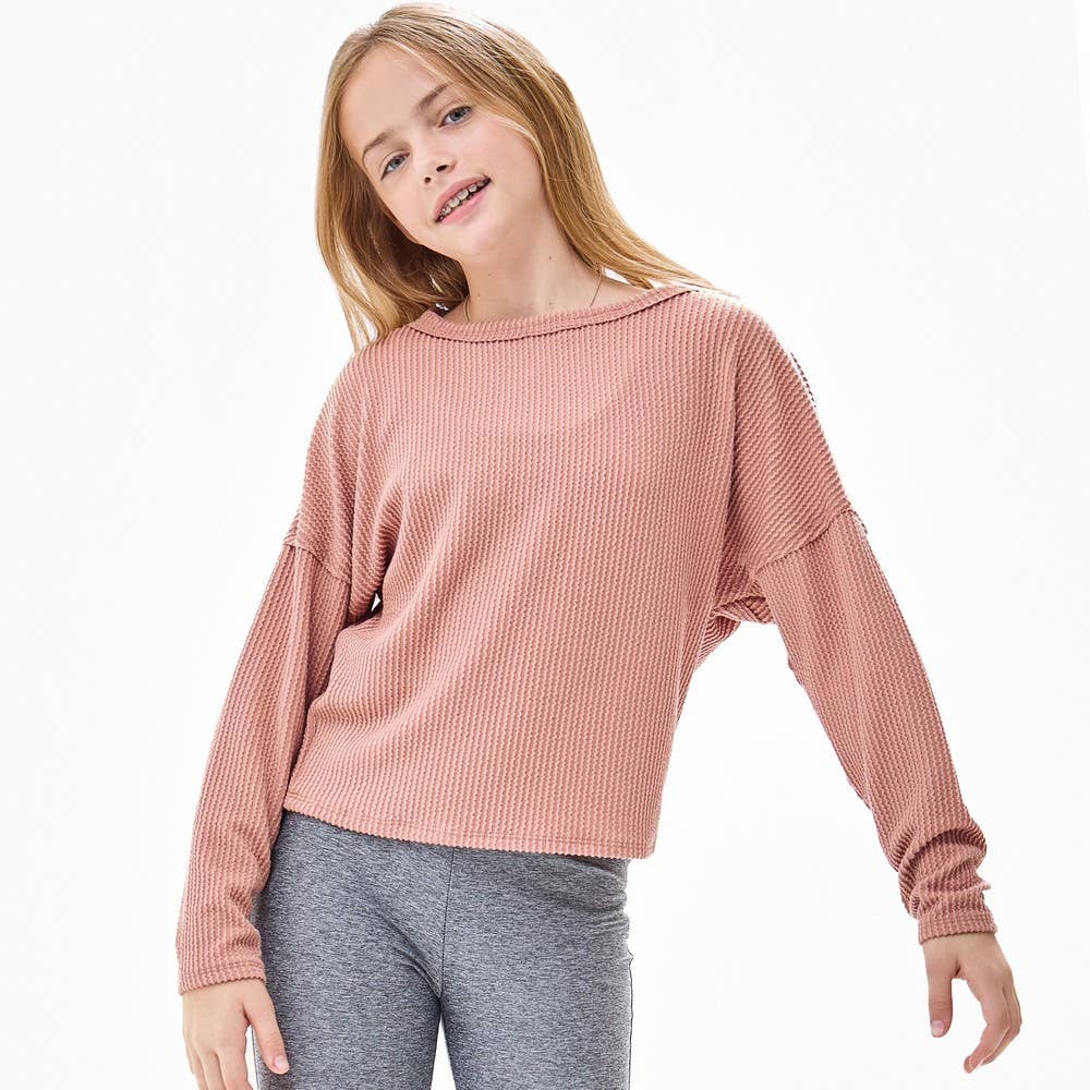 Embossed Rib Boat Neck Pullover Top