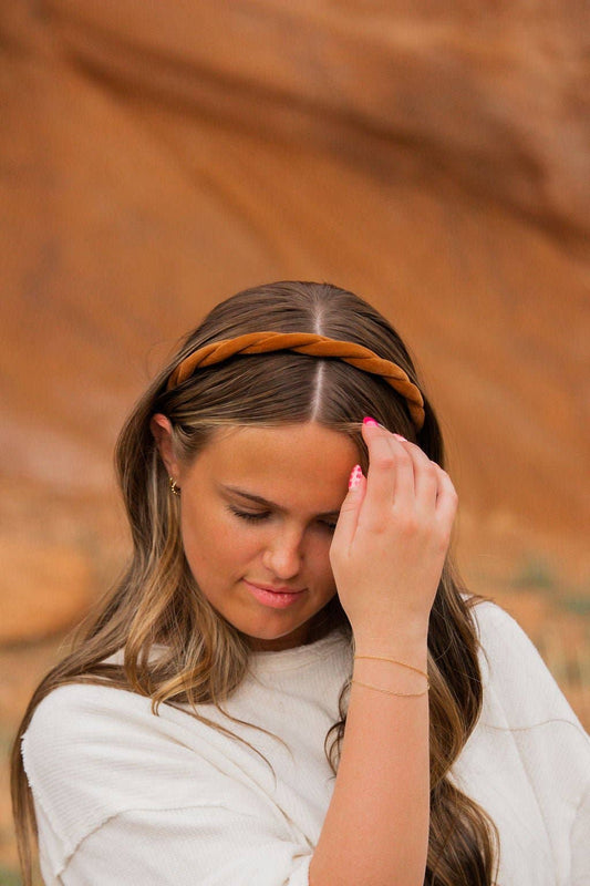 Brown Velvet Braided Headband